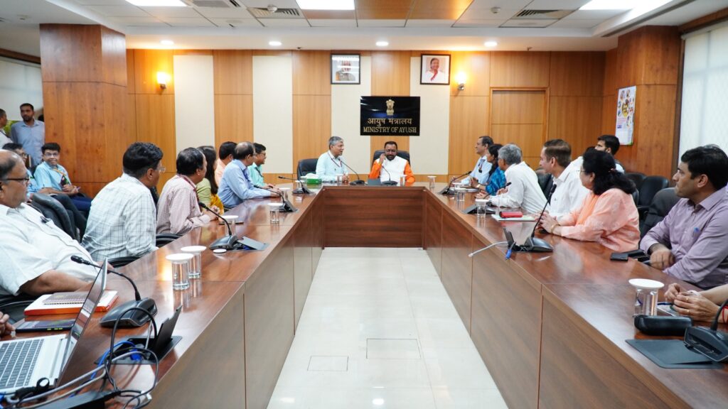 New minister of ayush Pratap Rao Jadhav in meeting